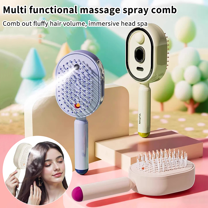 Hair Care Is Self Care - หวีนวดอเนกประสงค์, เครื่องนวดหนังศีรษะแบบพ่นลมไฟฟ้า, หวีดูแลเส้นผมด้วยน้ำมันหอมระเหยแบบทำความสะอาดตัวเองได้, ของขวัญสำหรับผู้หญิง