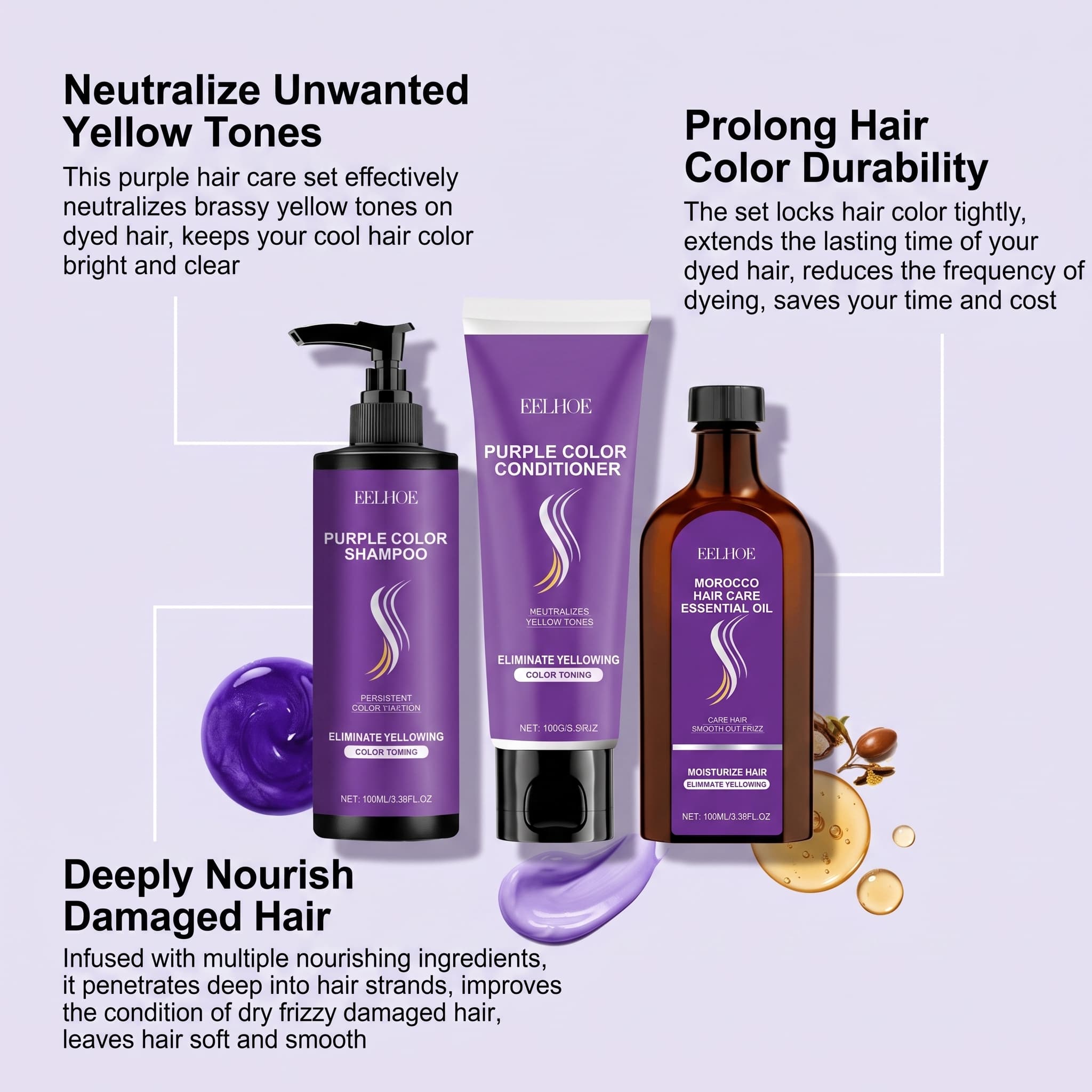 ชุดแชมพูสีม่วงพร้อมครีมนวดผม น - Hair Care Products บทวิจารณ์และราคา